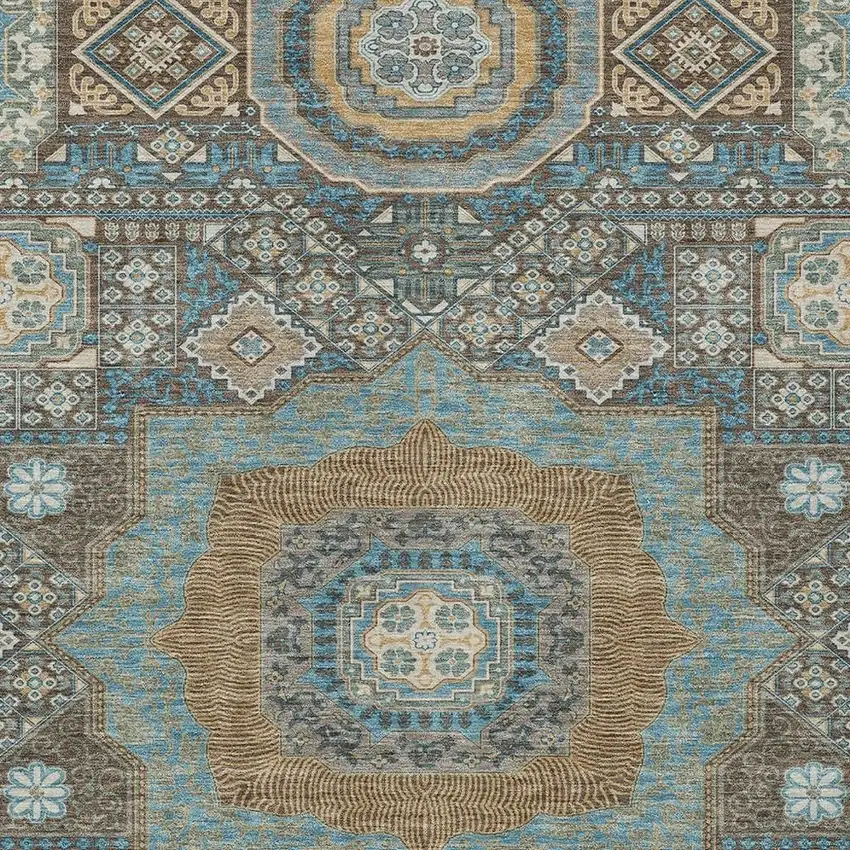 Chocolate And Beige Oriental Washable Indoor Outdoor Area Rug Photo 3