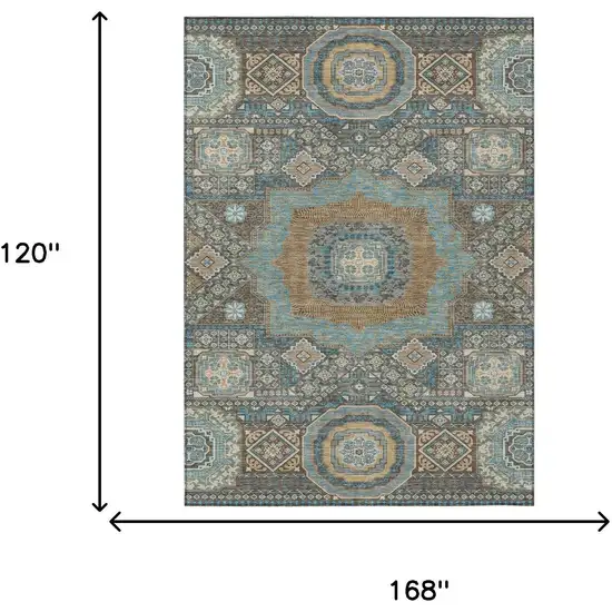 Chocolate And Beige Oriental Washable Indoor Outdoor Area Rug Photo 7