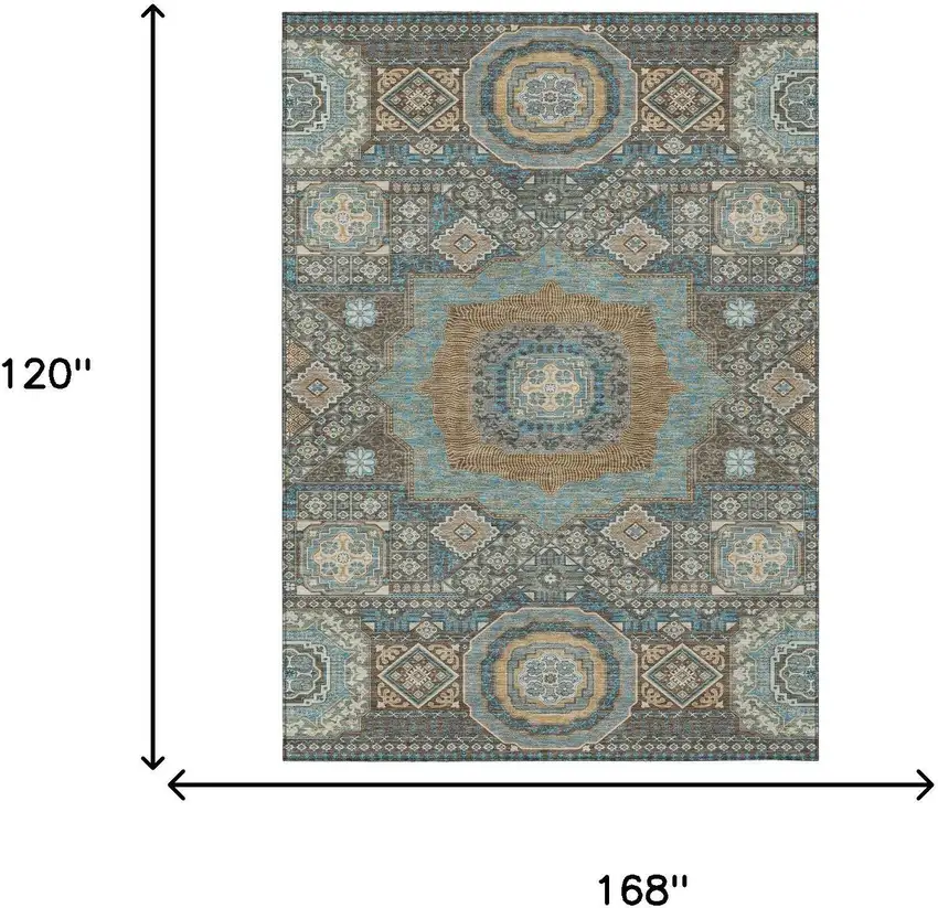 Chocolate And Beige Oriental Washable Indoor Outdoor Area Rug Photo 7