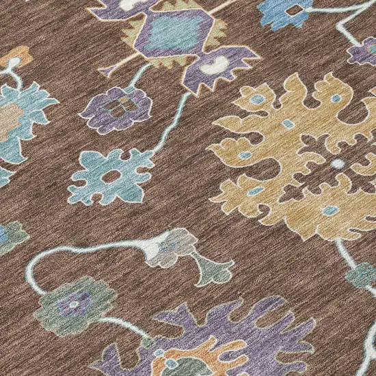 Chocolate And Beige Oriental Washable Indoor Outdoor Area Rug Photo 6