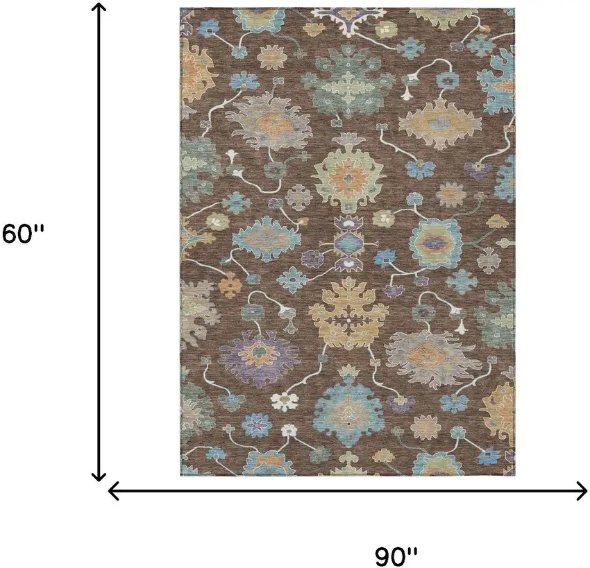 Chocolate And Beige Oriental Washable Indoor Outdoor Area Rug Photo 7