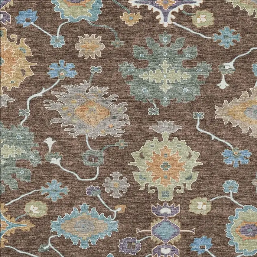 Chocolate And Beige Oriental Washable Indoor Outdoor Area Rug Photo 3