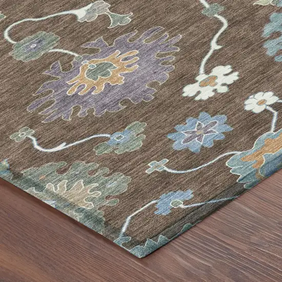 Chocolate And Beige Oriental Washable Indoor Outdoor Area Rug Photo 5