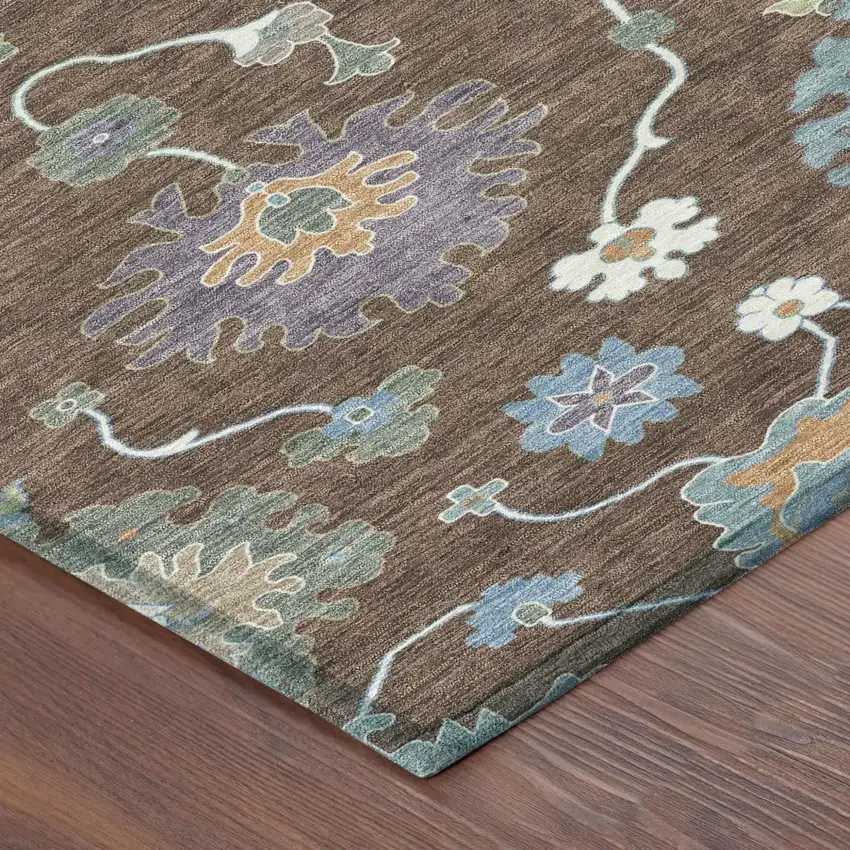 Chocolate And Beige Oriental Washable Indoor Outdoor Area Rug Photo 5