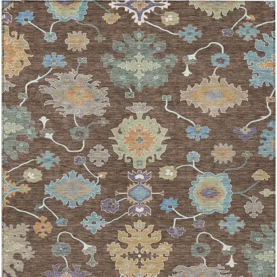 Chocolate And Beige Oriental Washable Indoor Outdoor Area Rug Photo 4