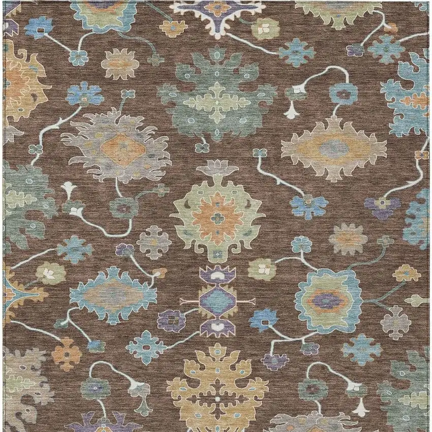 Chocolate And Beige Oriental Washable Indoor Outdoor Area Rug Photo 4