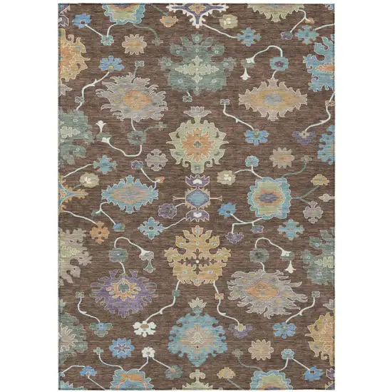 Chocolate And Beige Oriental Washable Indoor Outdoor Area Rug Photo 2