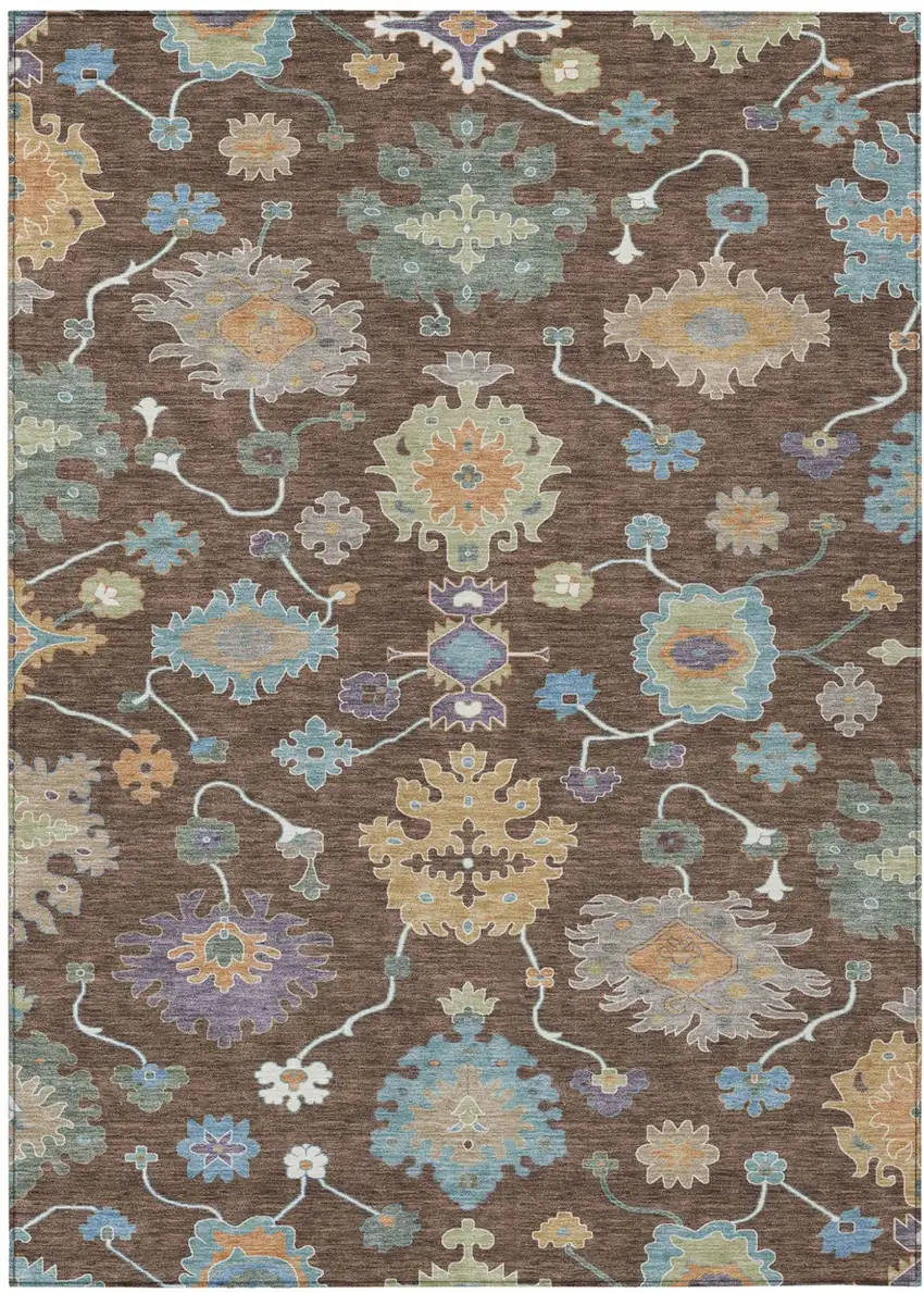 Chocolate And Beige Oriental Washable Indoor Outdoor Area Rug Photo 2