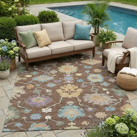 Chocolate And Beige Oriental Washable Indoor Outdoor Area Rug Photo 1