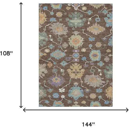 Chocolate And Beige Oriental Washable Indoor Outdoor Area Rug Photo 7
