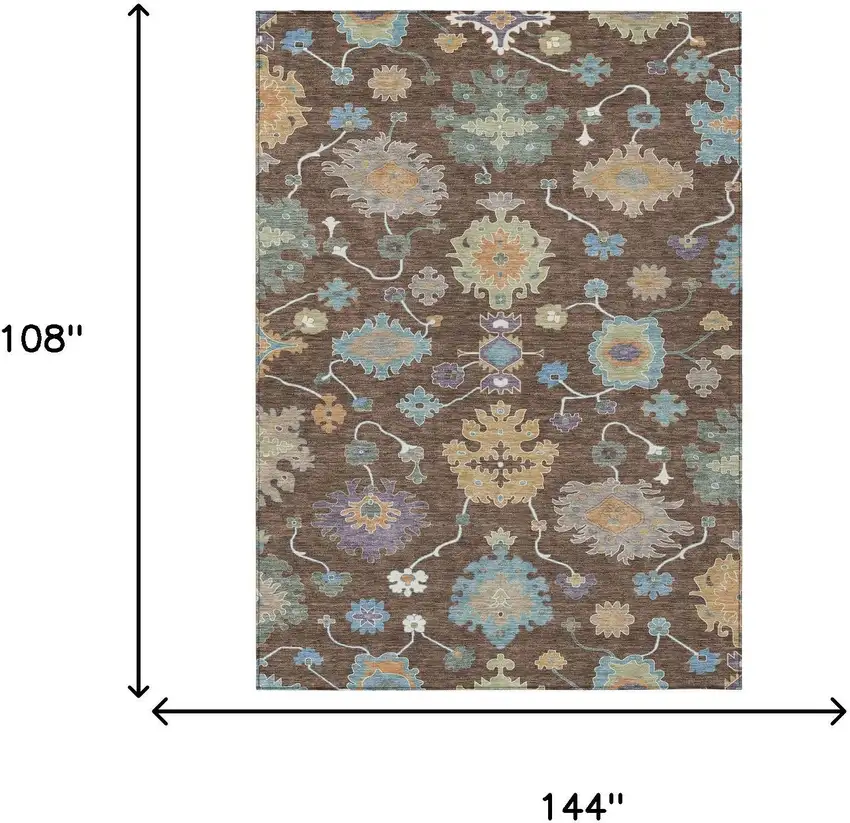 Chocolate And Beige Oriental Washable Indoor Outdoor Area Rug Photo 7