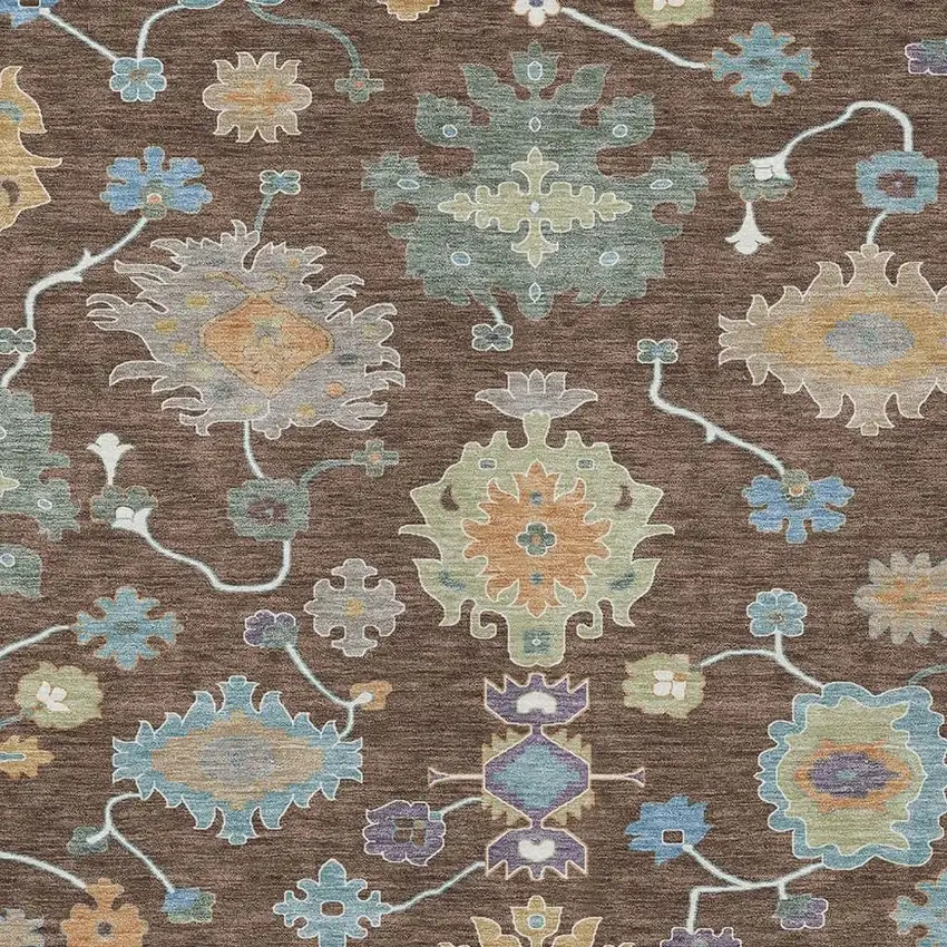 Chocolate And Beige Oriental Washable Indoor Outdoor Area Rug Photo 3