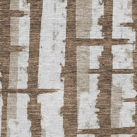 Chocolate And Beige Striped Washable Area Rug With UV Protection Photo 3