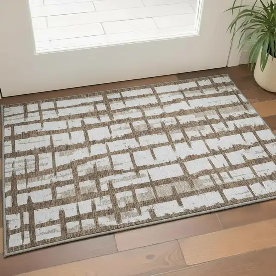 Chocolate And Beige Striped Washable Area Rug With UV Protection Photo 2