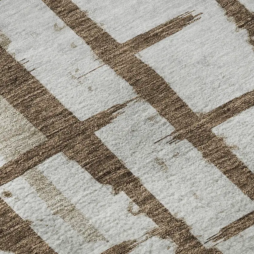 Chocolate And Beige Striped Washable Area Rug With UV Protection Photo 9