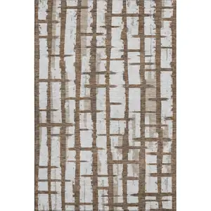 Photo of Chocolate And Beige Striped Washable Area Rug With UV Protection