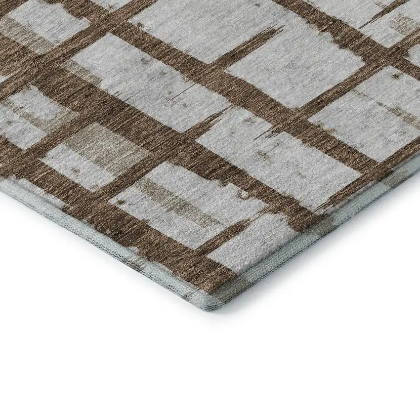 Chocolate And Beige Striped Washable Area Rug With UV Protection Photo 7