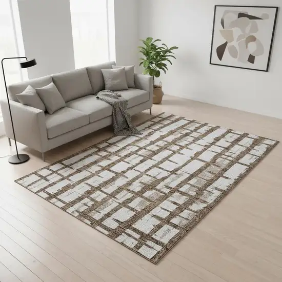 Chocolate And Beige Striped Washable Area Rug With UV Protection Photo 2