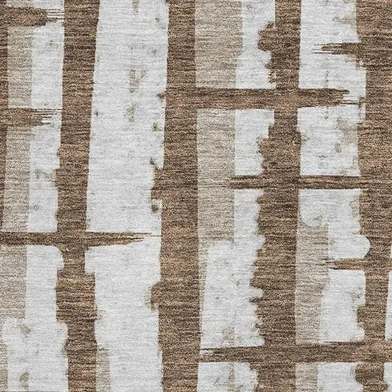 Chocolate And Beige Striped Washable Area Rug With UV Protection Photo 3