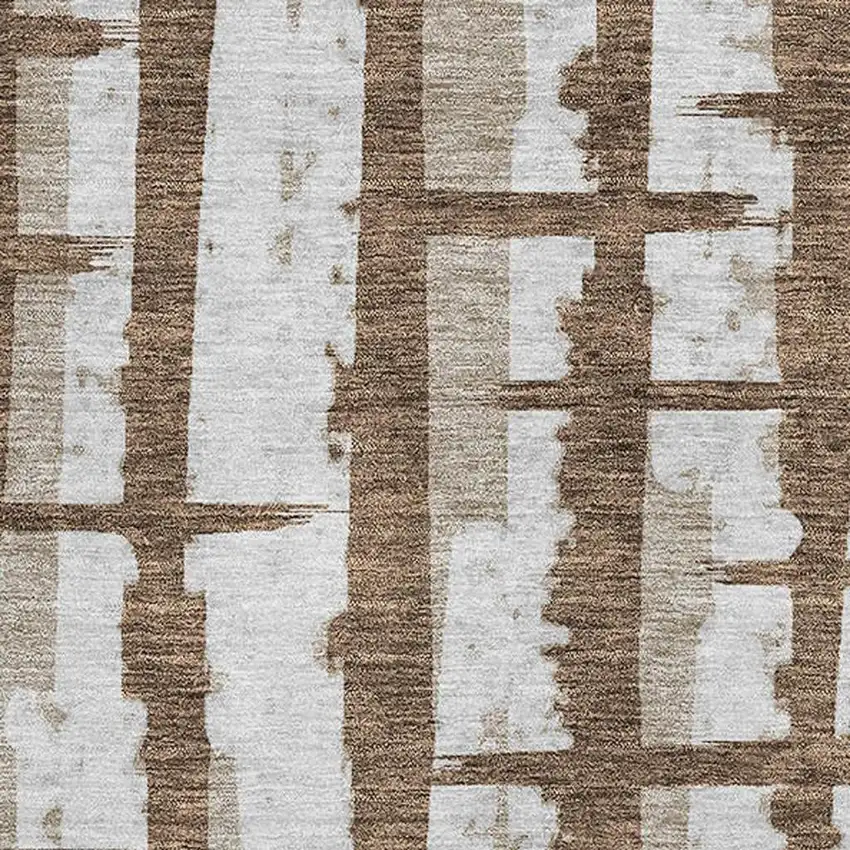 Chocolate And Beige Striped Washable Area Rug With UV Protection Photo 3