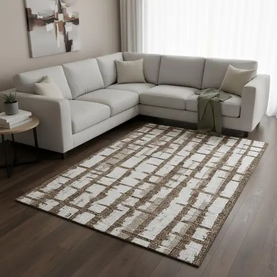 Chocolate And Beige Striped Washable Area Rug With UV Protection Photo 2
