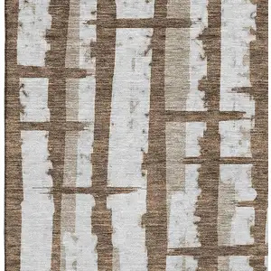 Photo of Chocolate And Beige Striped Washable Area Rug With UV Protection