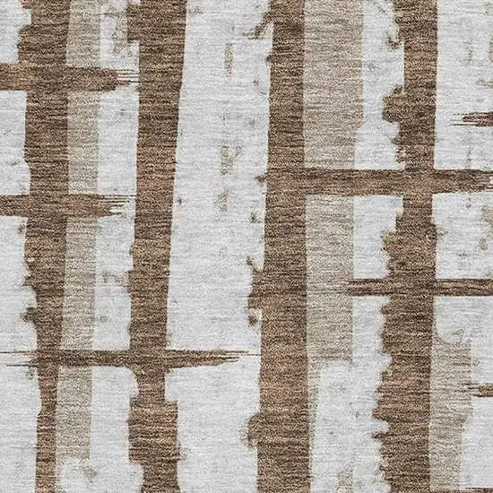 Chocolate And Beige Striped Washable Area Rug With UV Protection Photo 3