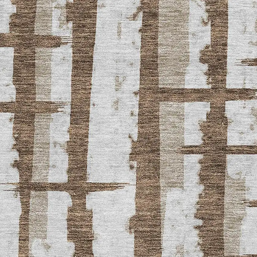 Chocolate And Beige Striped Washable Area Rug With UV Protection Photo 3