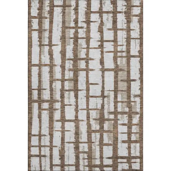 Chocolate And Beige Striped Washable Area Rug With UV Protection Photo 1