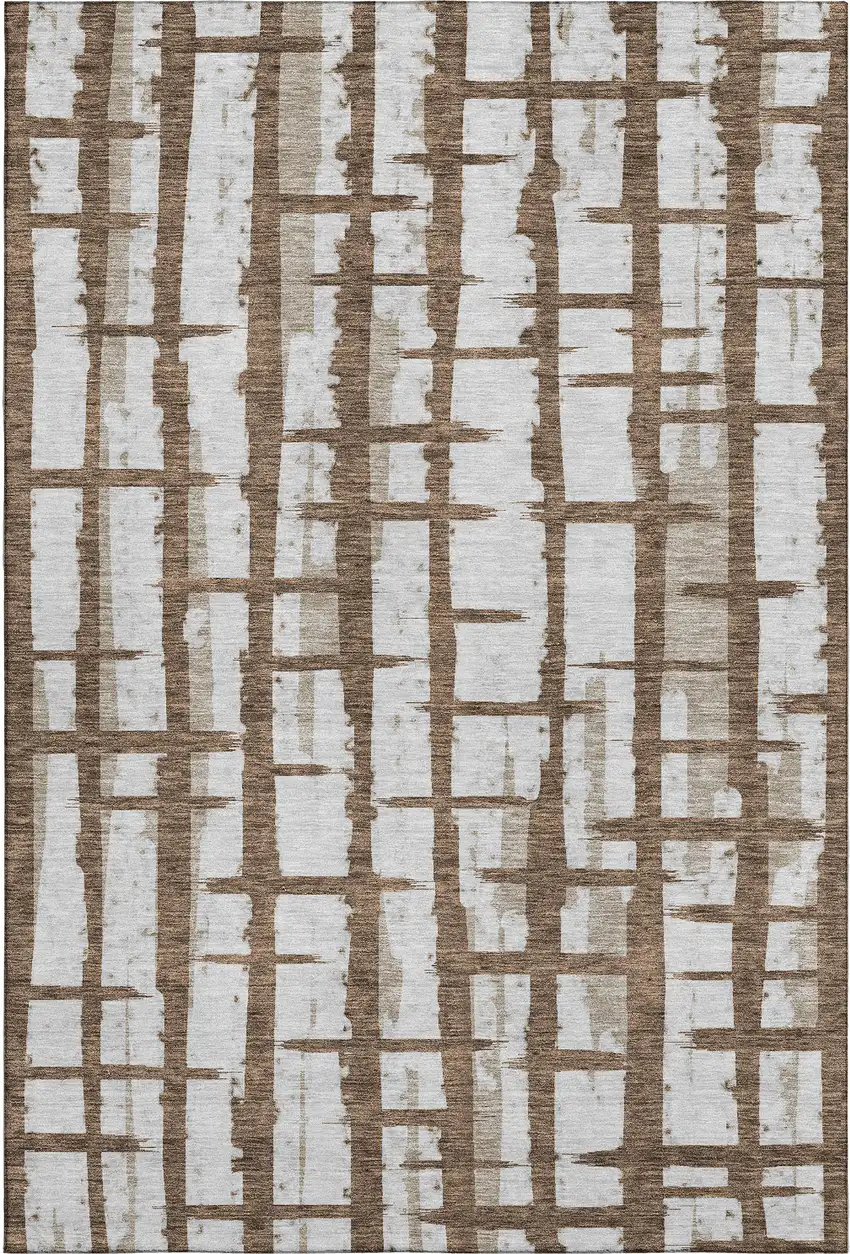 Chocolate And Beige Striped Washable Area Rug With UV Protection Photo 1