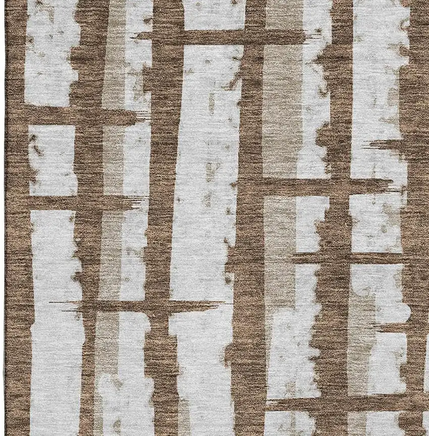 Chocolate And Beige Striped Washable Area Rug With UV Protection Photo 4