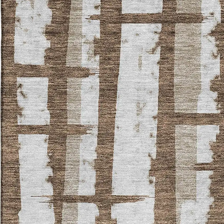Chocolate And Beige Striped Washable Area Rug With UV Protection Photo 3
