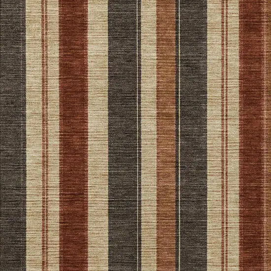Chocolate And Beige Striped Washable Indoor Outdoor Area Rug Photo 4