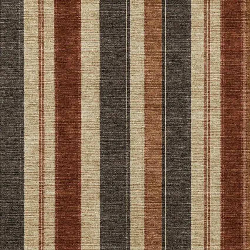 Chocolate And Beige Striped Washable Indoor Outdoor Area Rug Photo 4