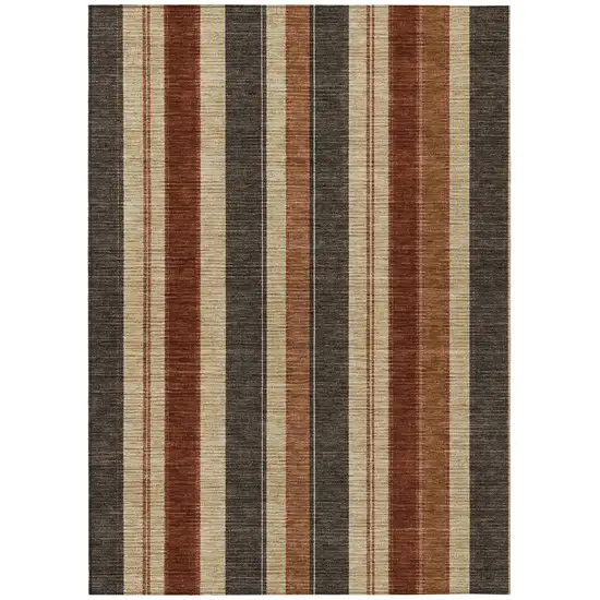 Chocolate And Beige Striped Washable Indoor Outdoor Area Rug Photo 1