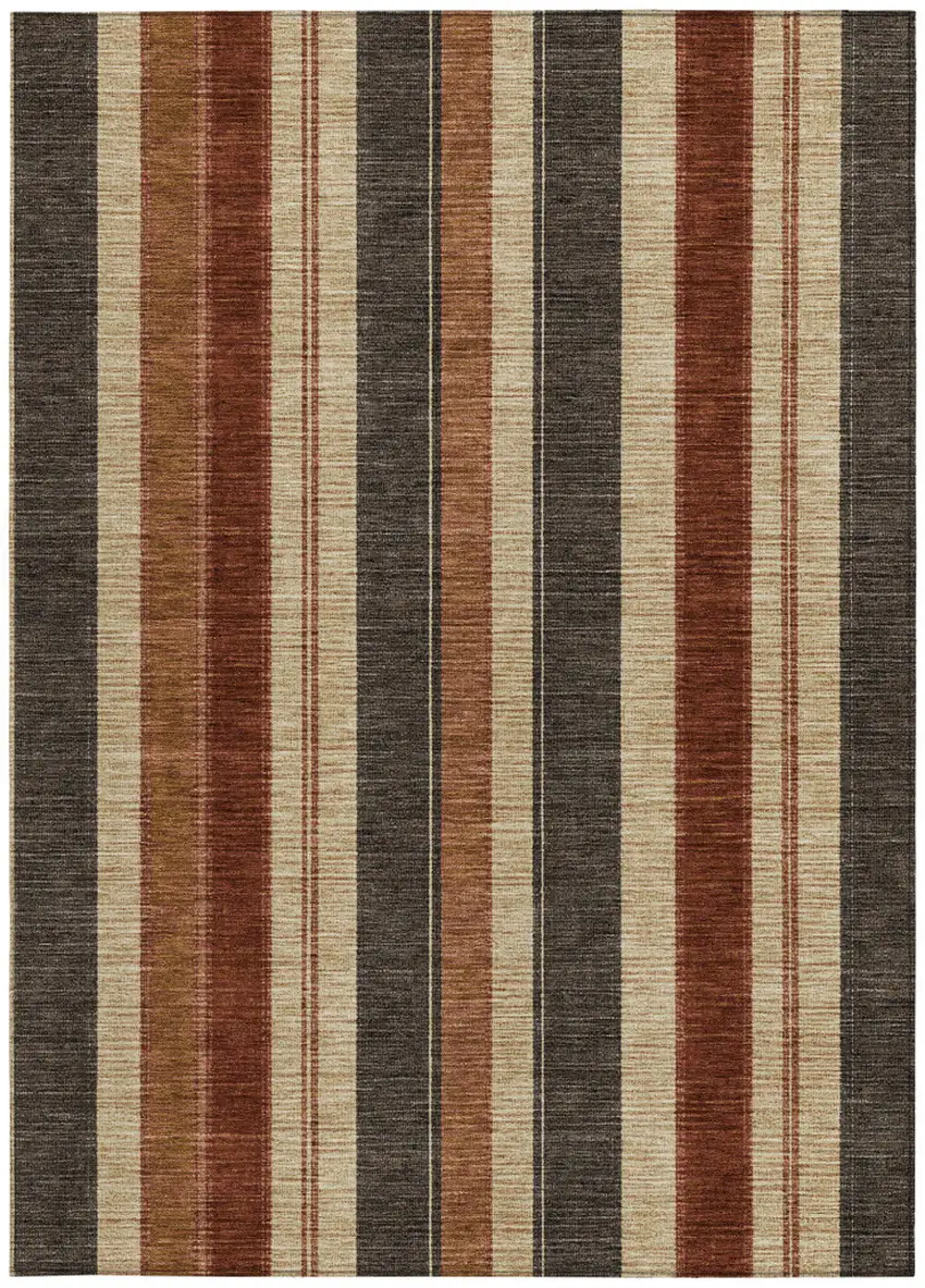 Chocolate And Beige Striped Washable Indoor Outdoor Area Rug Photo 3