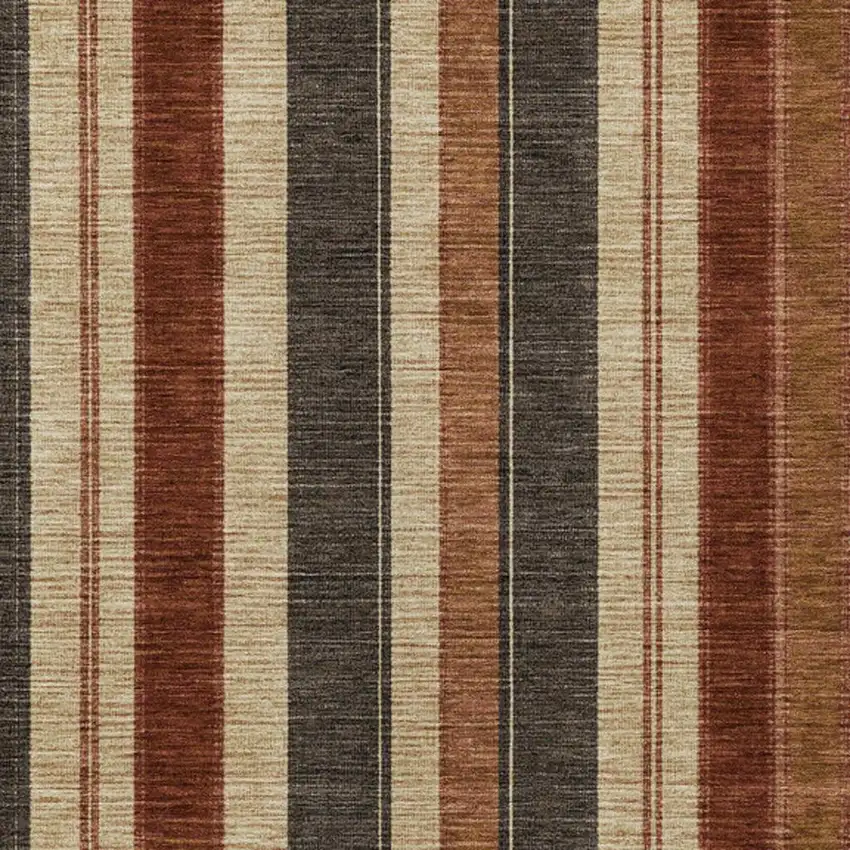 Chocolate And Beige Striped Washable Indoor Outdoor Area Rug Photo 3