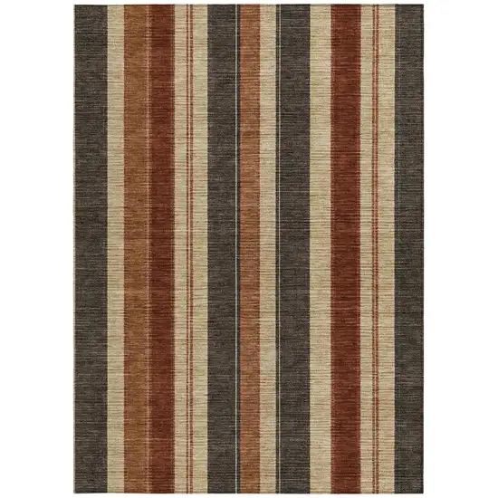 Chocolate And Beige Striped Washable Indoor Outdoor Area Rug Photo 4