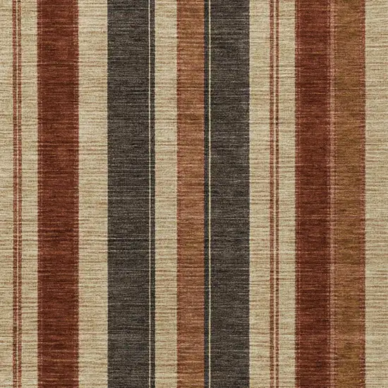 Chocolate And Beige Striped Washable Indoor Outdoor Area Rug Photo 3