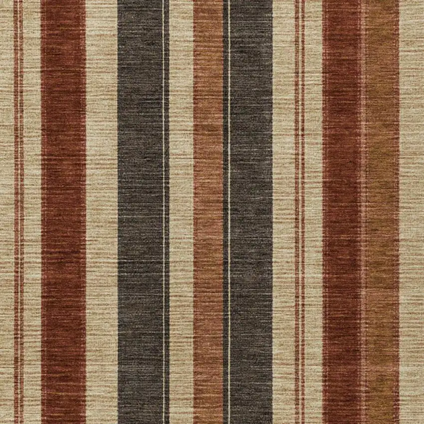 Chocolate And Beige Striped Washable Indoor Outdoor Area Rug Photo 3