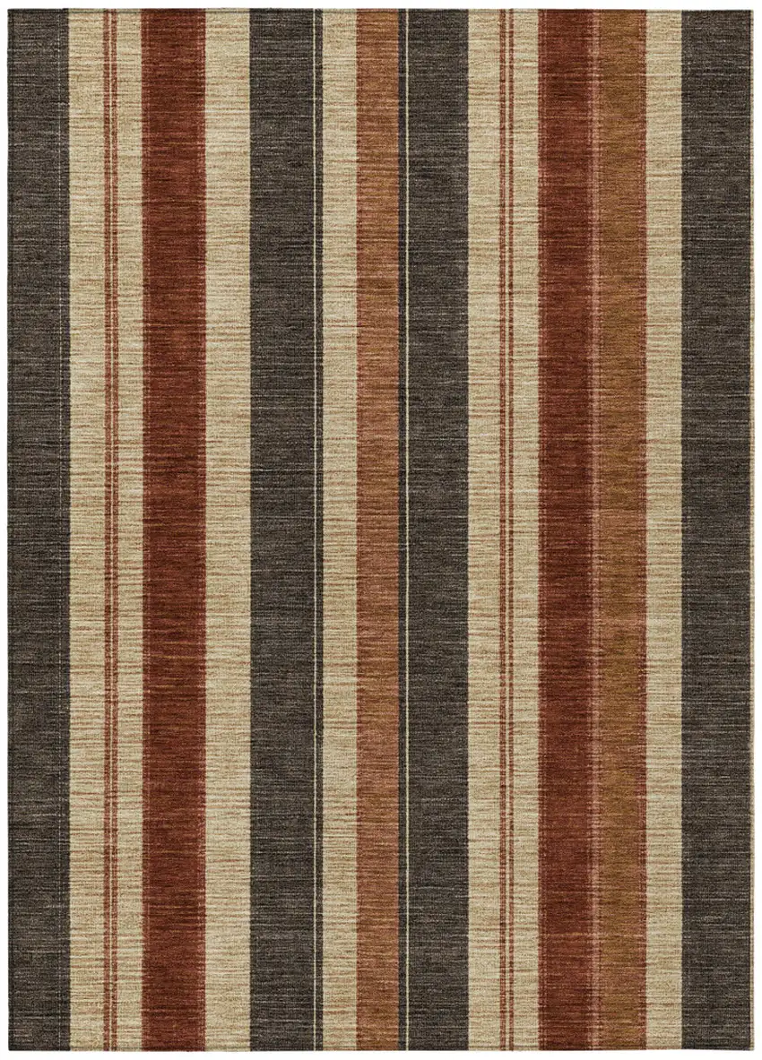 Chocolate And Beige Striped Washable Indoor Outdoor Area Rug Photo 1