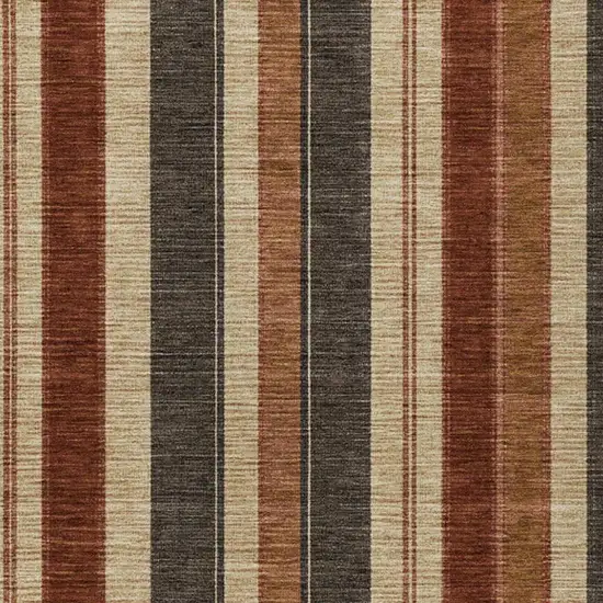 Chocolate And Beige Striped Washable Indoor Outdoor Area Rug Photo 3