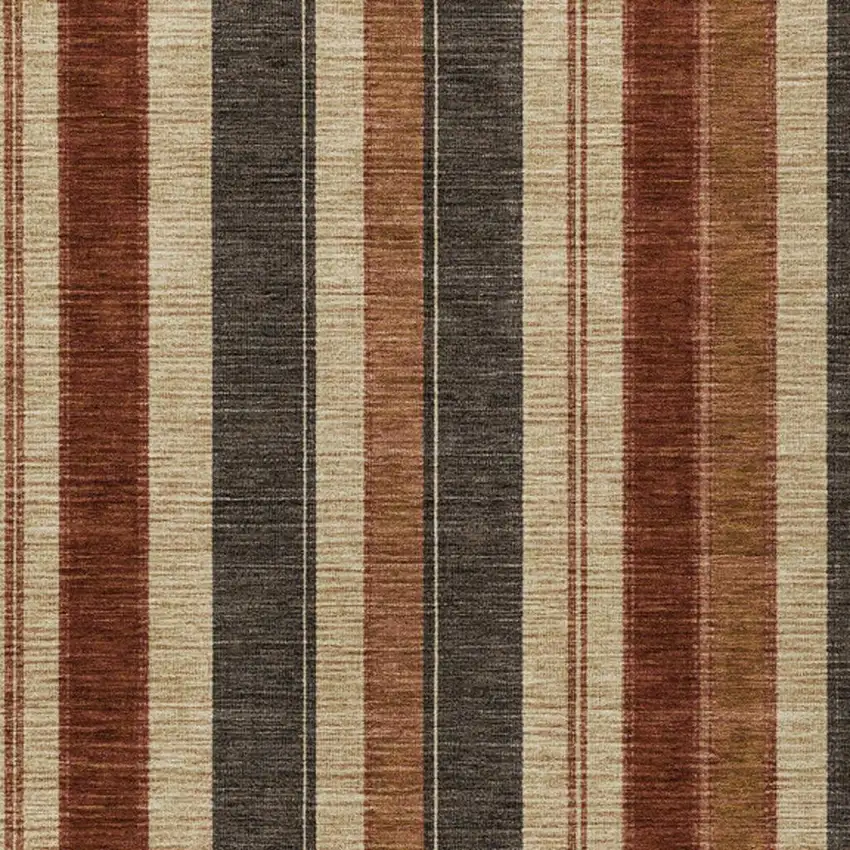 Chocolate And Beige Striped Washable Indoor Outdoor Area Rug Photo 3