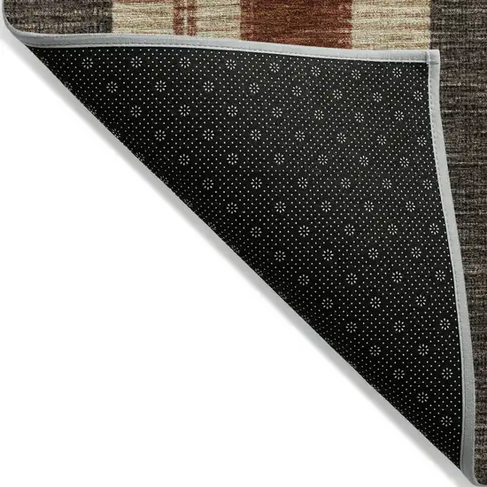 Chocolate And Beige Striped Washable Indoor Outdoor Area Rug Photo 5