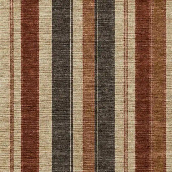 Chocolate And Beige Striped Washable Indoor Outdoor Area Rug Photo 3