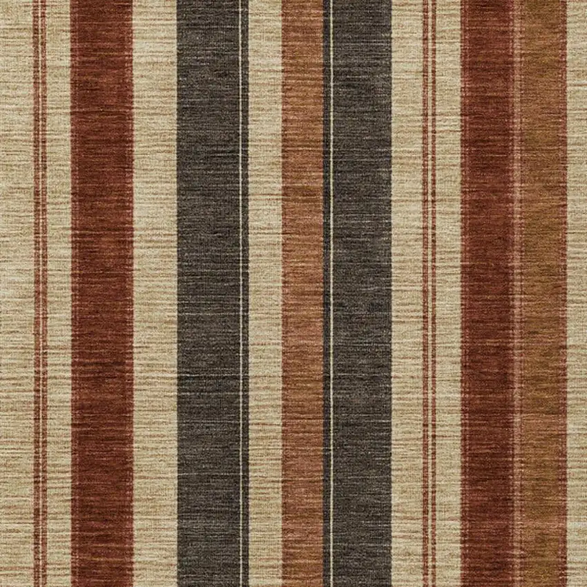 Chocolate And Beige Striped Washable Indoor Outdoor Area Rug Photo 3