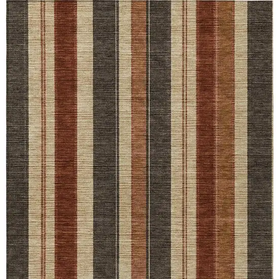 Chocolate And Beige Striped Washable Indoor Outdoor Area Rug Photo 4