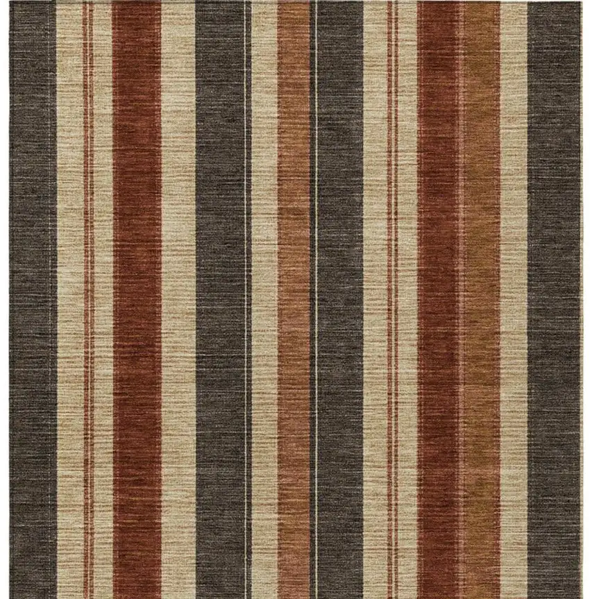 Chocolate And Beige Striped Washable Indoor Outdoor Area Rug Photo 4