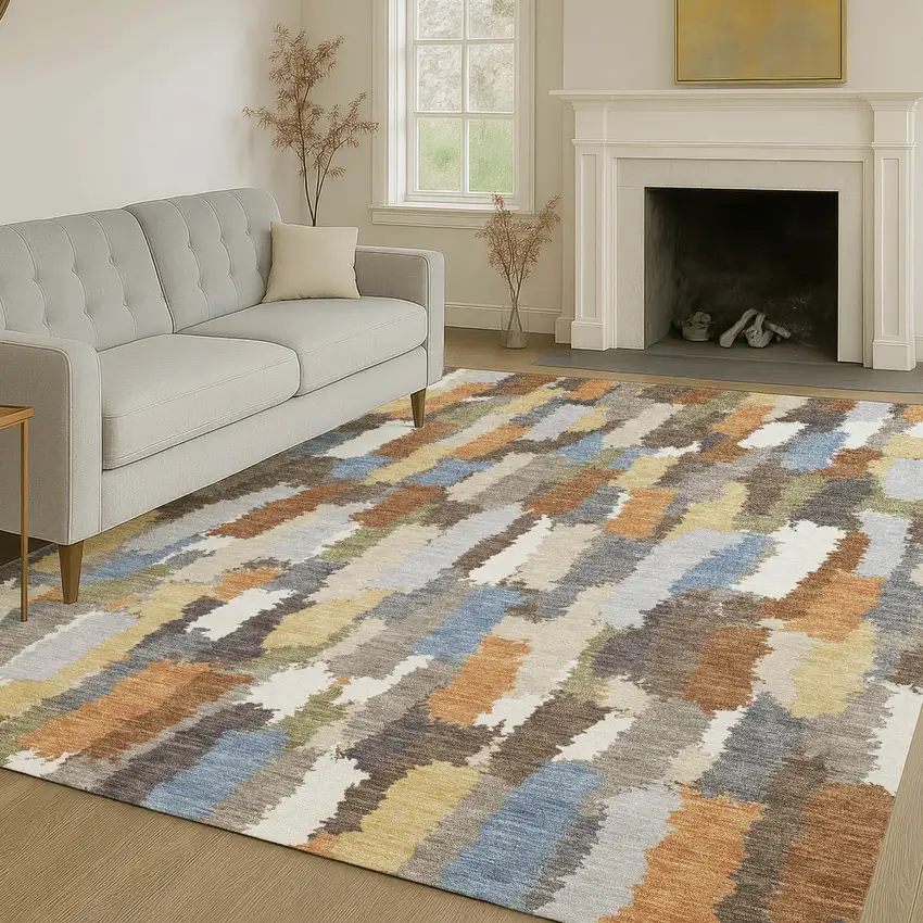 Chocolate And Beige Striped Washable Indoor Outdoor Area Rug Photo 6