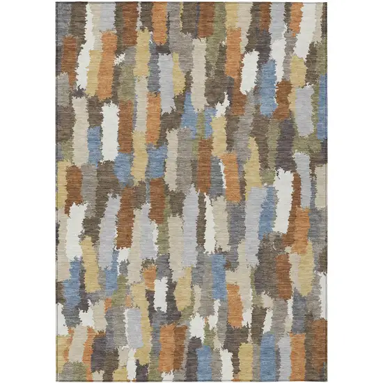 Chocolate And Beige Striped Washable Indoor Outdoor Area Rug Photo 1